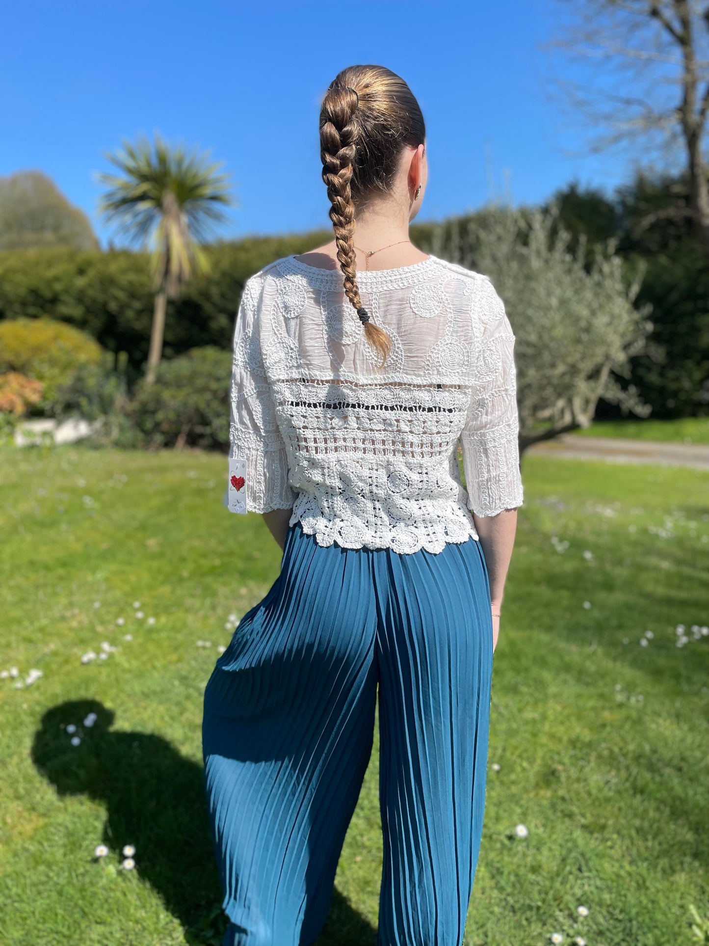 Pantalon plissé bleu canard