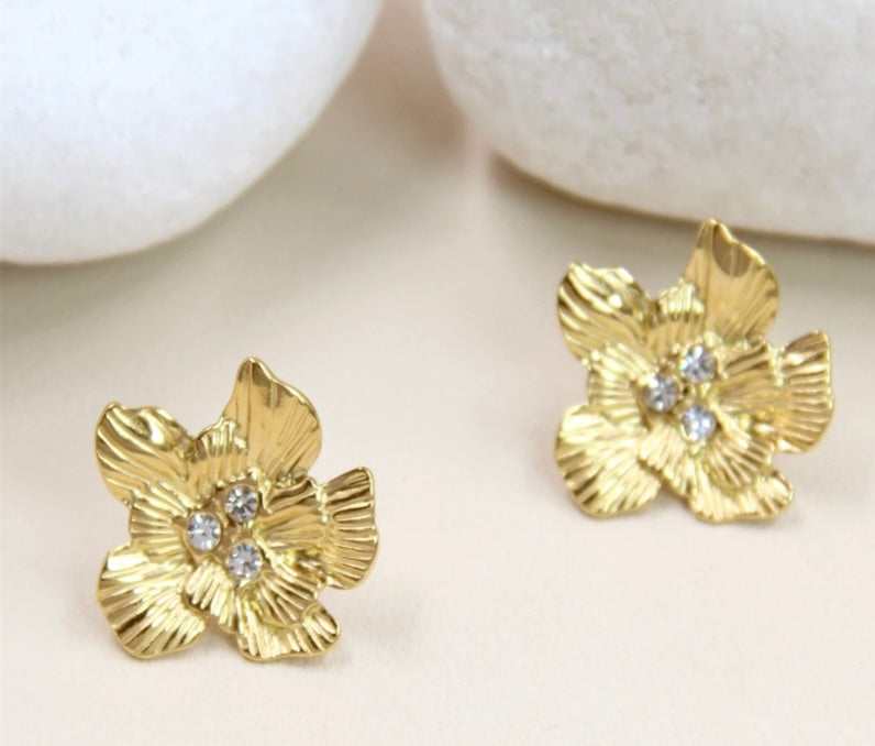 Boucles d’oreilles fleurs dorées