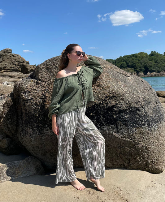 Pantalon plissé kaki