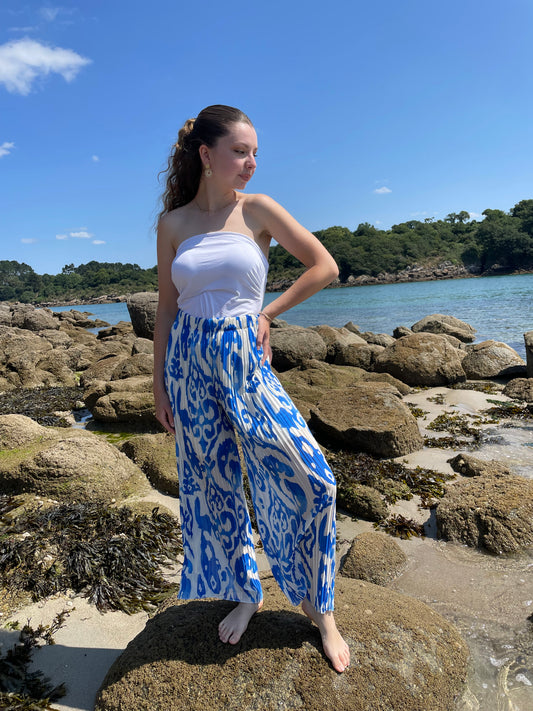 Pantalon plissé bleu roi
